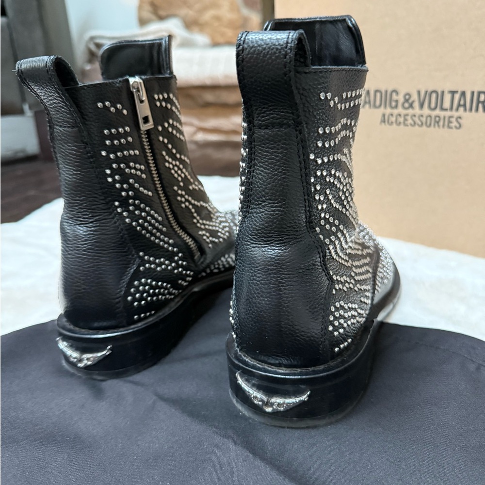 Zadig & Voltaire Laureen Black Studded Ankle Boots - Picture 3 of 9